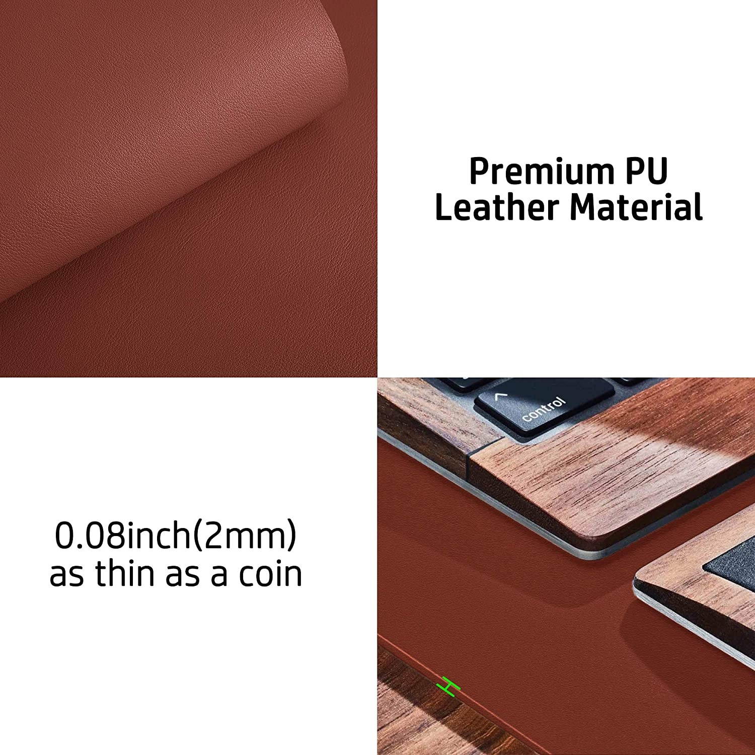 Leather Desk Pad ProtectorMouse PadOffice Desk Mat Non-Slip PU Leather Desk BlotterLaptop Desk PadWaterproof Desk Writing Pad for Office and Home (23.6 x 13.7 Rufous)