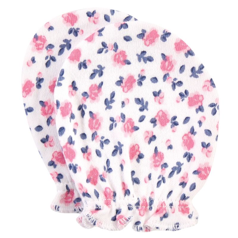 Hudson Baby Infant Girl Cotton Scratch Mittens, Blue Pink Floral, 0-6 Months