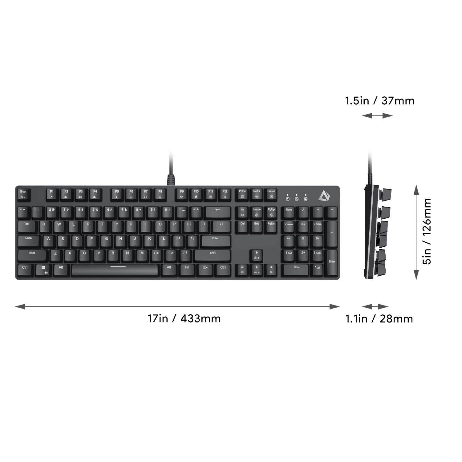 AUKEY Mechanical Gaming Keyboard with Customizable RGB Backlight, Tactile & Clicky Blue Switches, 104-Key Anti-Ghosting Wired Keyboard with Surround Lighting, Steel Body for PC and Laptop
