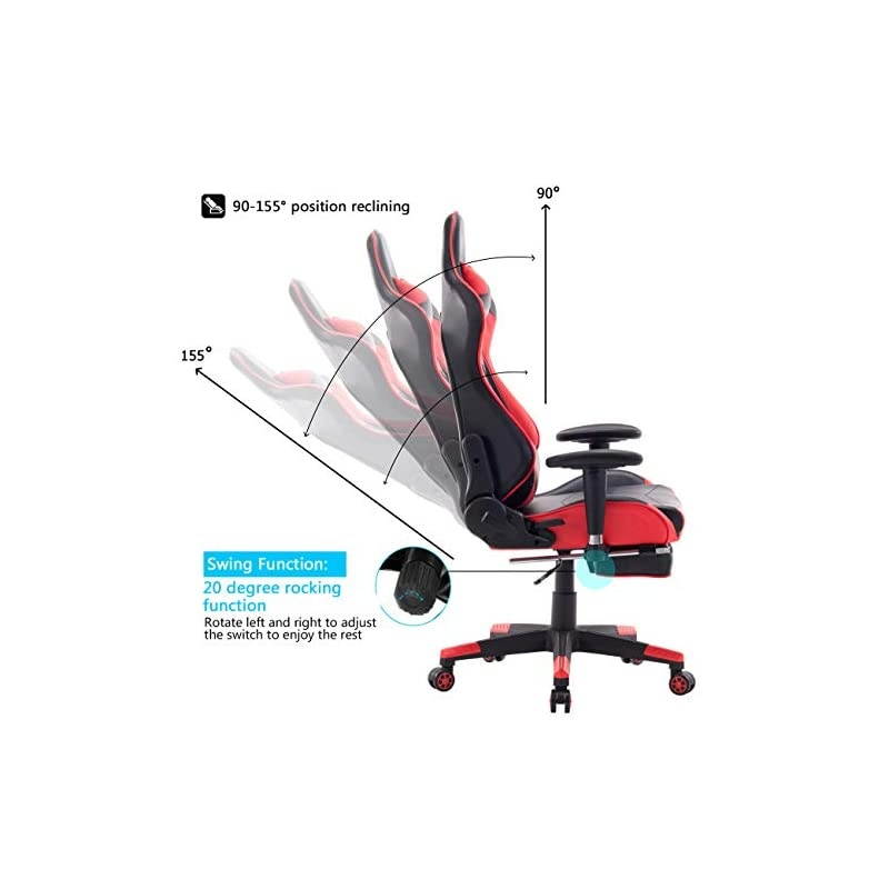 Gaming Chair Ergonomic Computer Gaming Chair with Massage Lumbar Support Racing Style Gamer Chair with Footrest and High Back Seat Height Adjustable Swivel Video Game Chair