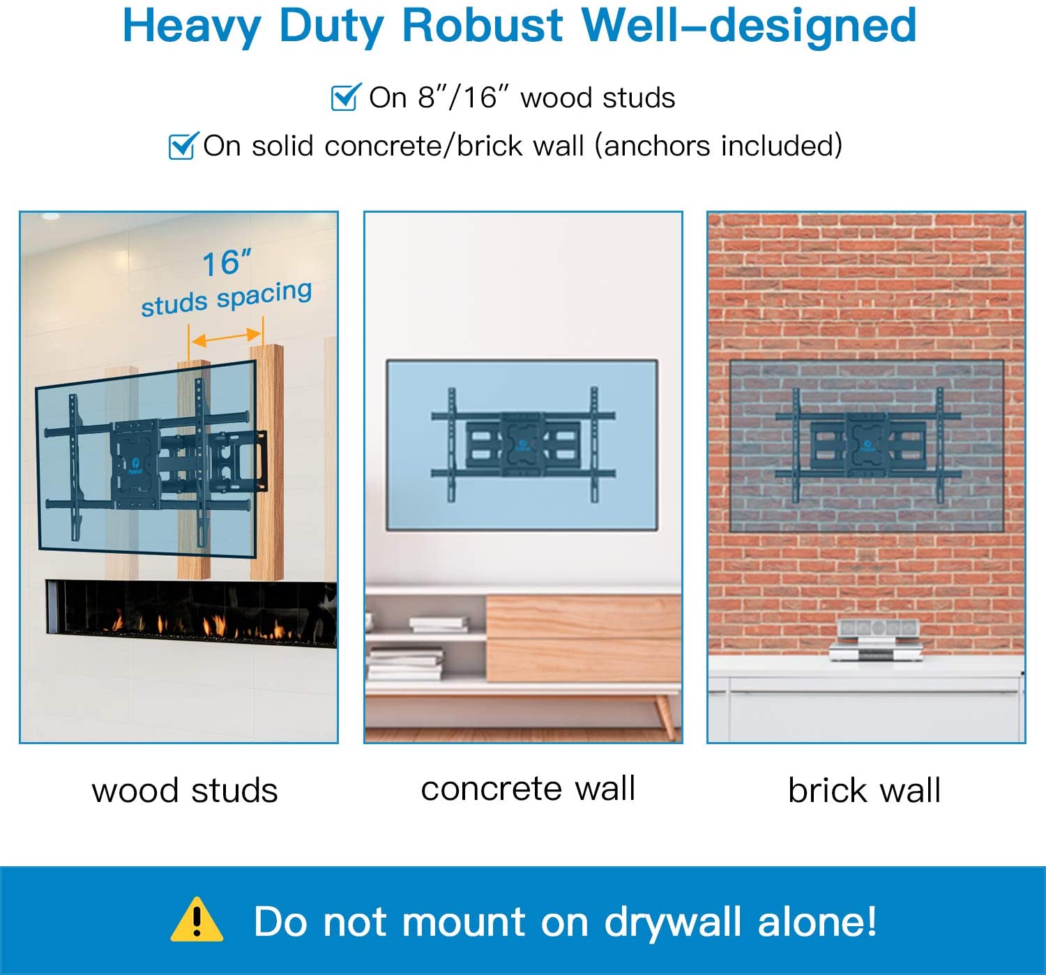 Full Motion TV Wall Mount Bracket Dual Articulating Arms Swivels Tilts Rotation for Most 37-70 Inch LED, LCD, OLED Flat Curved TVs, Holds up to 132lbs, Max VESA 600x400mm
