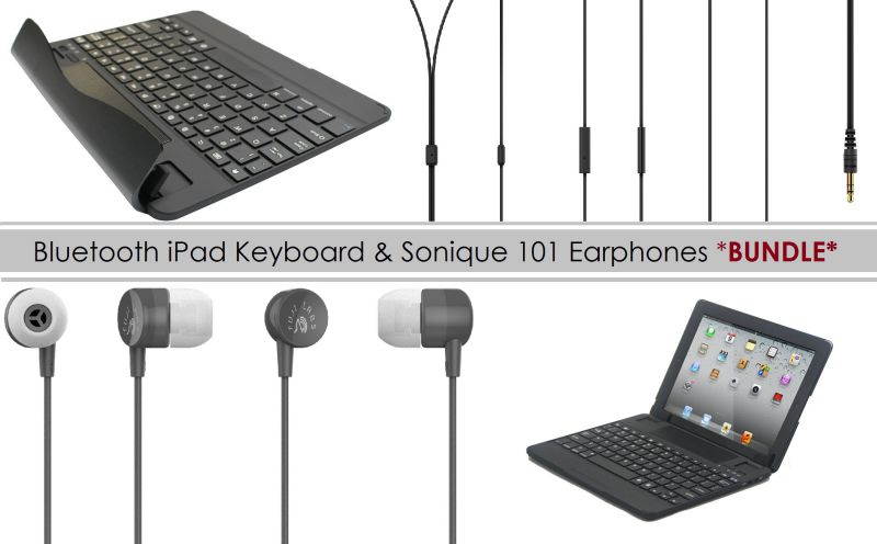 Fuji Labs 2-in-1 BUNDLE Bluetooth iPad Keyboard & SQ101 earphones