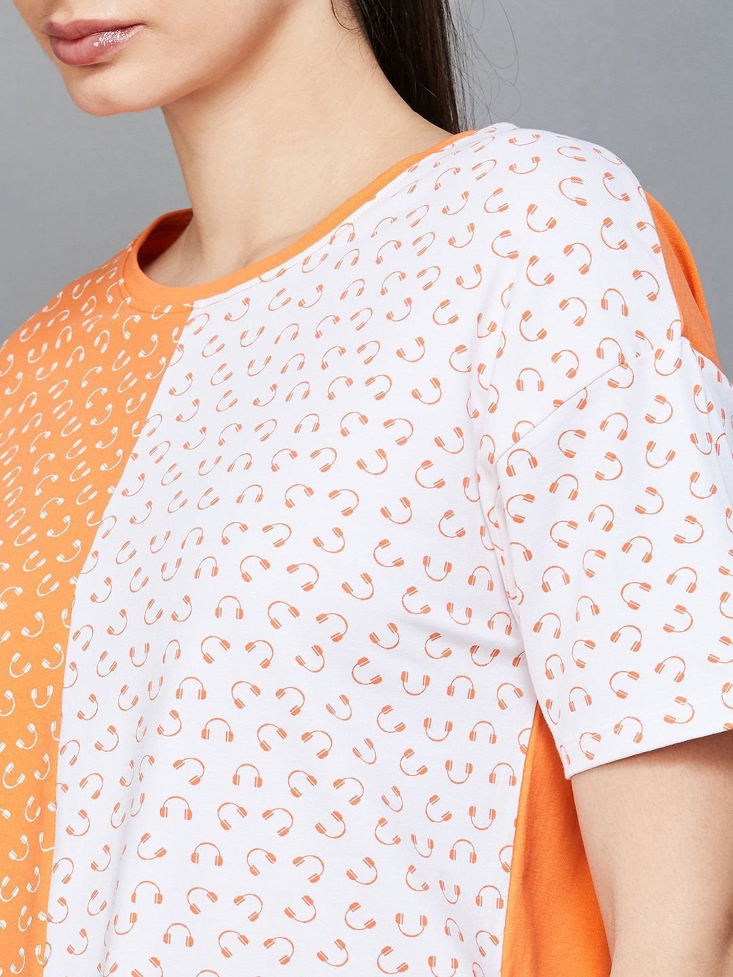 KAPPA Orange & White Cotton Printed Sports T-Shirt