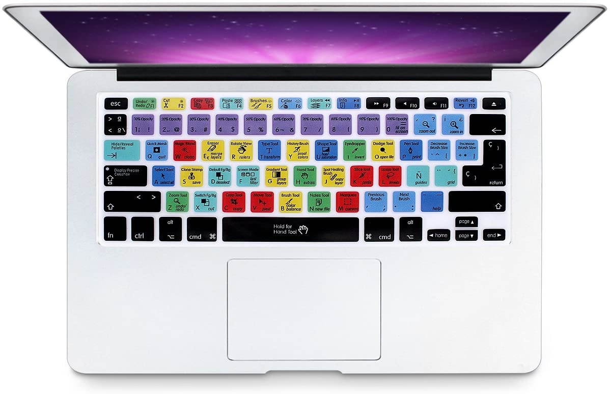 HRH Hot Key Function Shortcut Spanish Silicone Keyboard Cover Skin for Mac Air 13,MacBook Pro 13/15/17 (with or w/Out Retina Display, 2015 or Older Version)&Older iMac US/EU-Photoshop PS