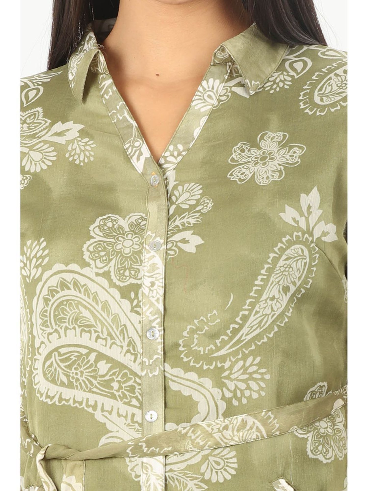 Mustard Sage Green Printed Shirt