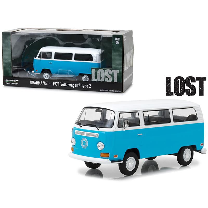 1971 Volkswagen Type 2 T2B Dharma Van Blue with White Top "Lost" (2004-2010) TV Series 1/24 Diecast Model by Greenlight