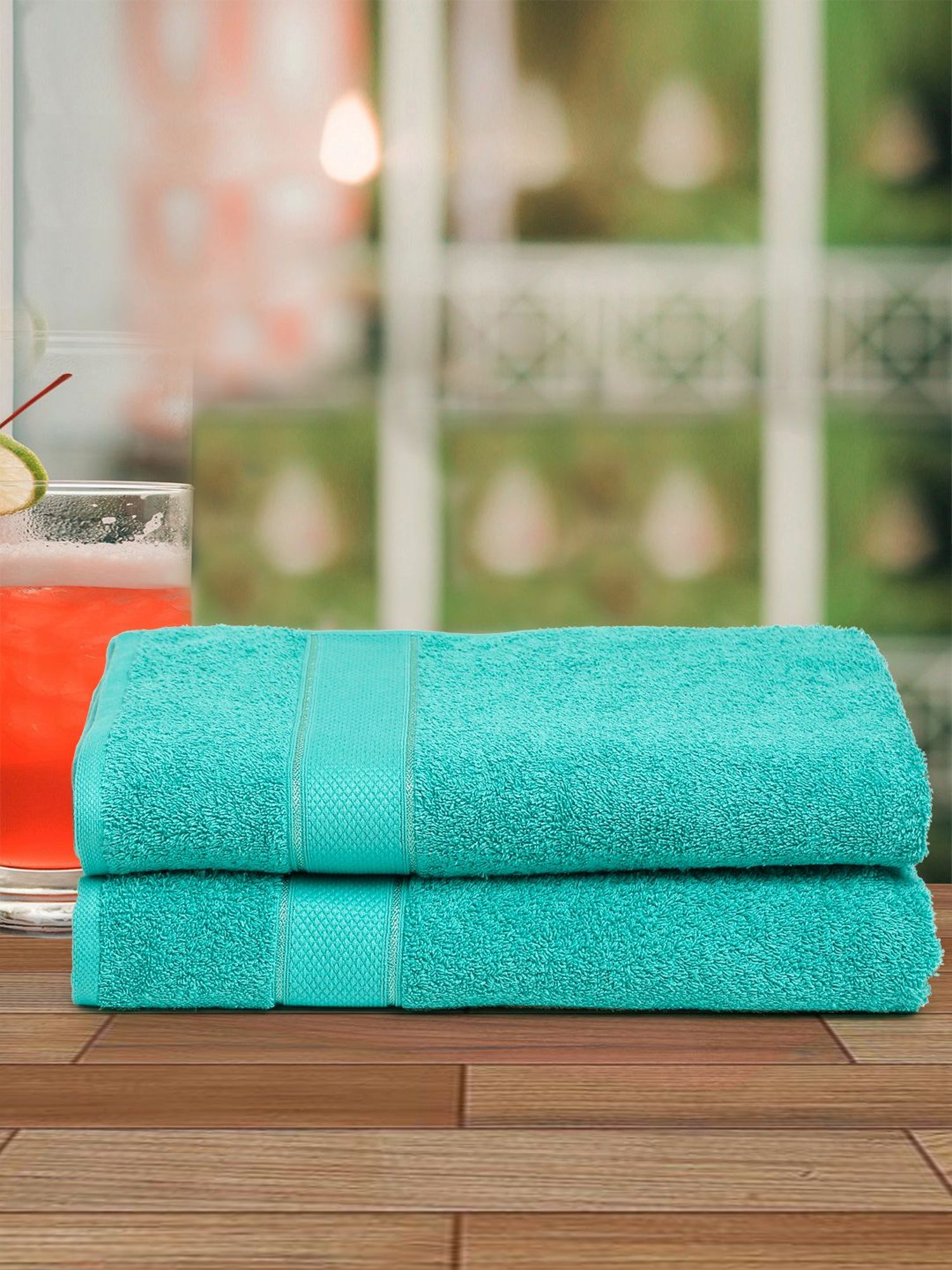 Creeva Sea Green 525 GSM Cotton Bath Towel Set of 2