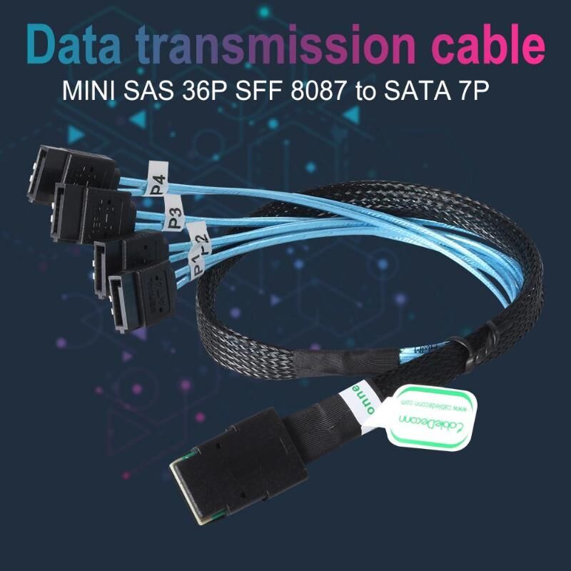 Weastlinks Sas Sata Cable Mini-SAS SFF-8087 to 4 SATA Cable Mini SAS 4i SFF8087 36P To 4 SATA 7P Cable 12Gbps Hard Drive Data