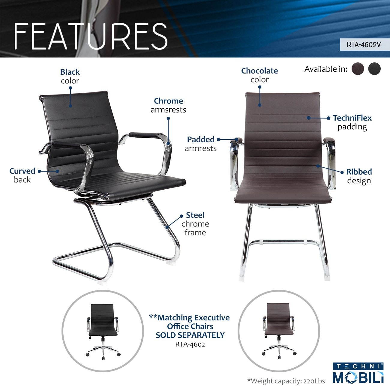 Techni Mobili RTA-4602V-CH Modern Visitor Office Chair, Chocolate - 25 x 23 x 21 in.