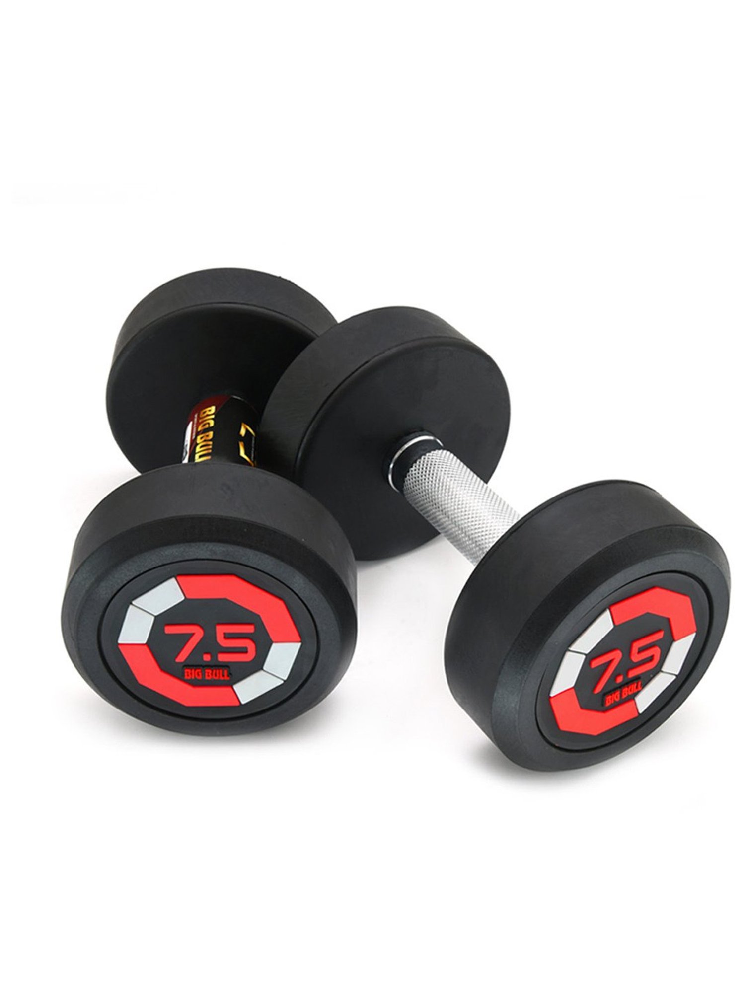 BIGBULL Fixed Rubber Coated Solid Round Dumbbell Sold In Pair (7.5 Kg x 2pc Total =15)