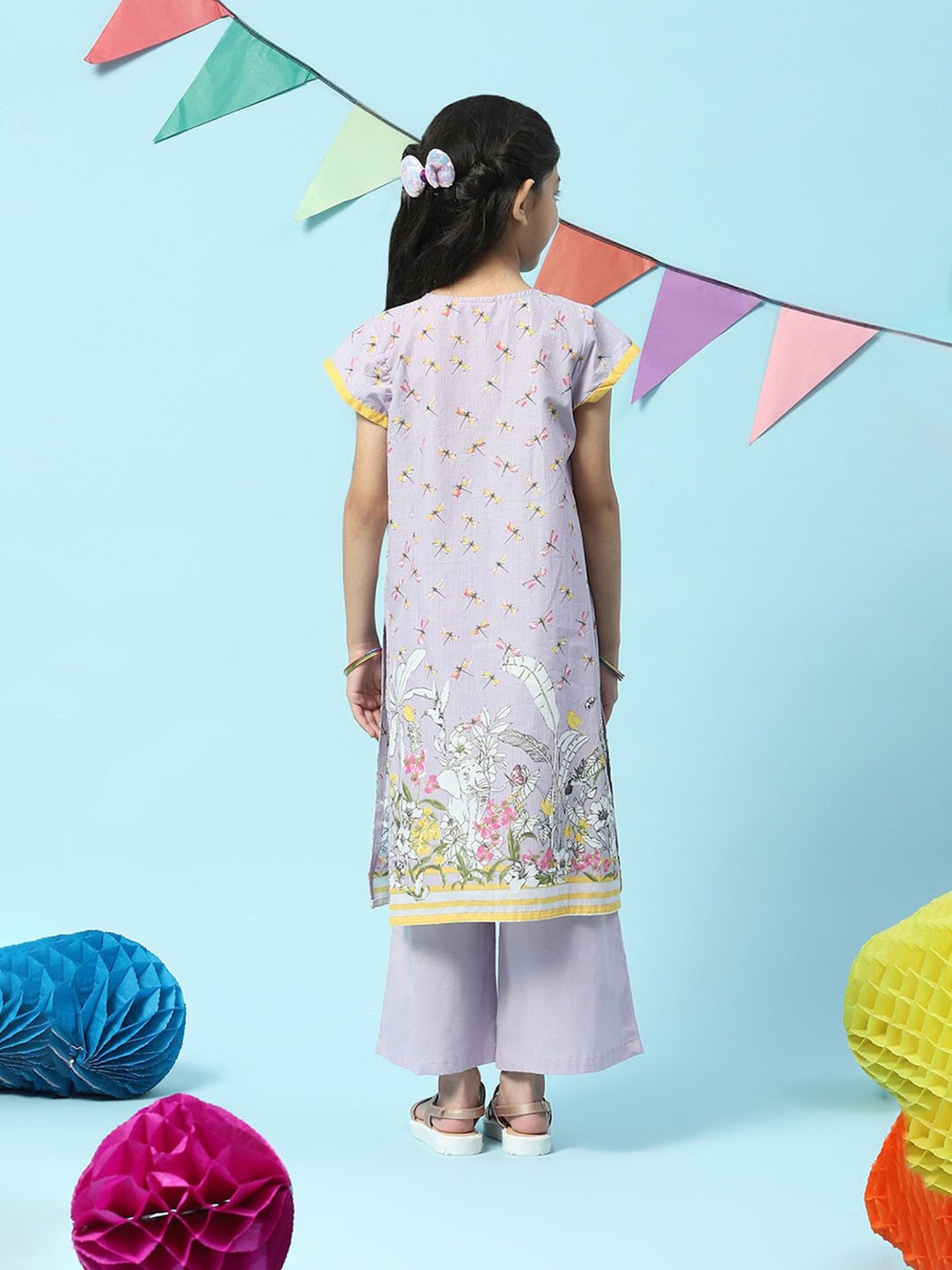 BIBA Girls Lilac Embellished Kurta with Pants