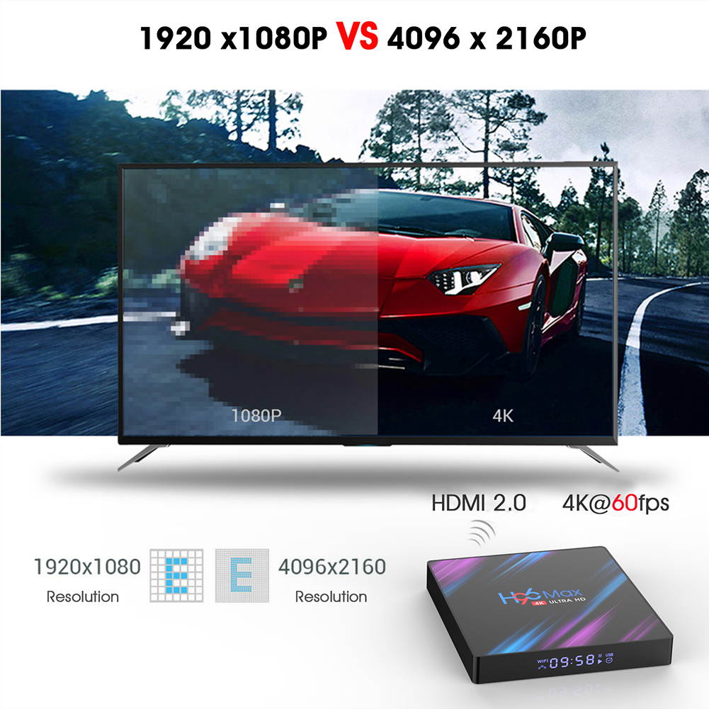 Android 10.0 TV Box,H96 Max 2020 Upgraded 5G Version RAM 4GB DDR3 64GB ROM Quad-Core Support 4K Ultra HD/H.265 / Dual WiFi 2.4G + 5G / HDMI / 3D Ethernet Bluetooth Android TV Video Play Box