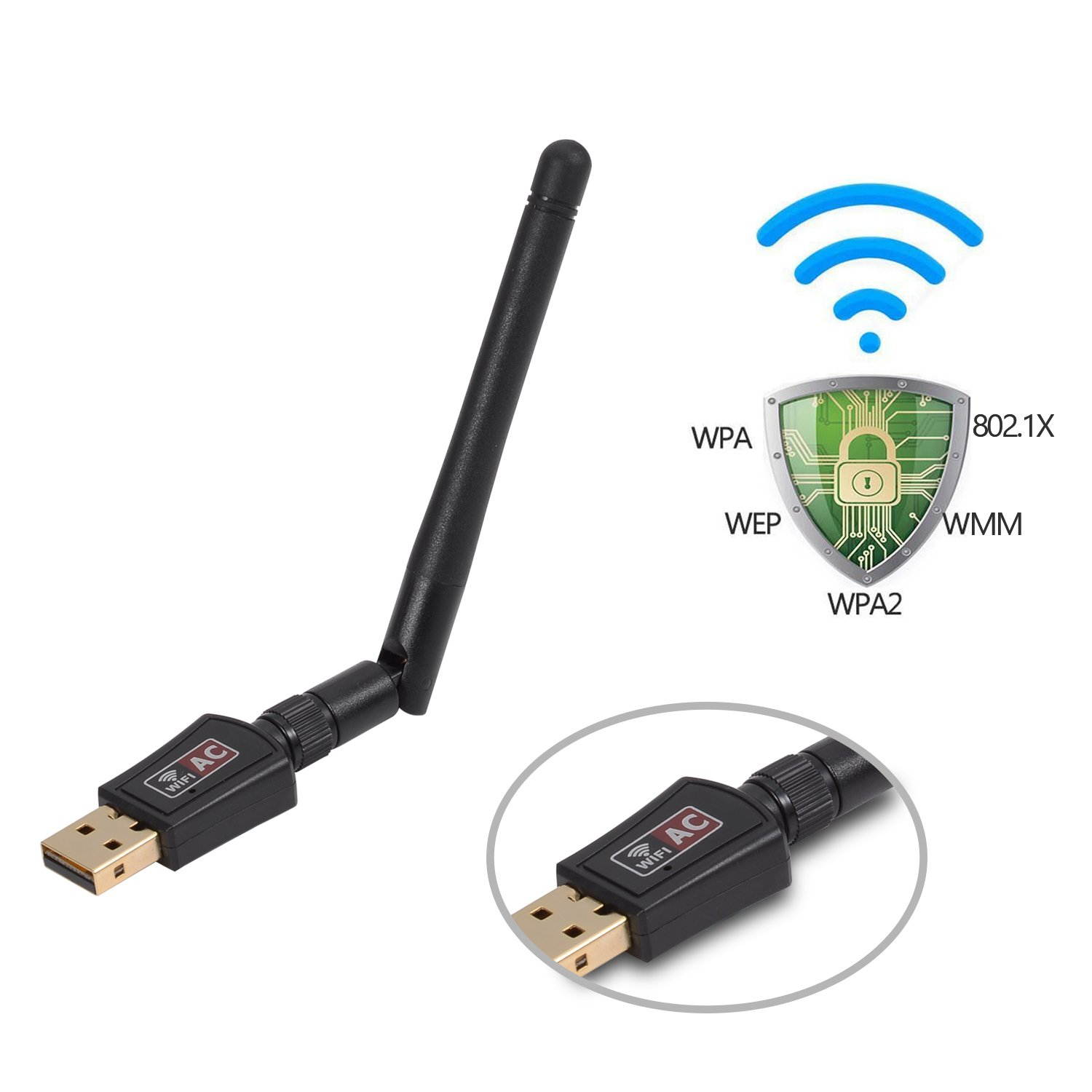 Long Range AC600 USB WiFi Adapter, 802.11AC 600Mbps Wireless Network Adapter Dual Band 2.4G/150Mbps + 5G/433Mbps, External Antenna for Windows 10 / 8.1 / 8 / 7 / XP /Vista, MAC OS