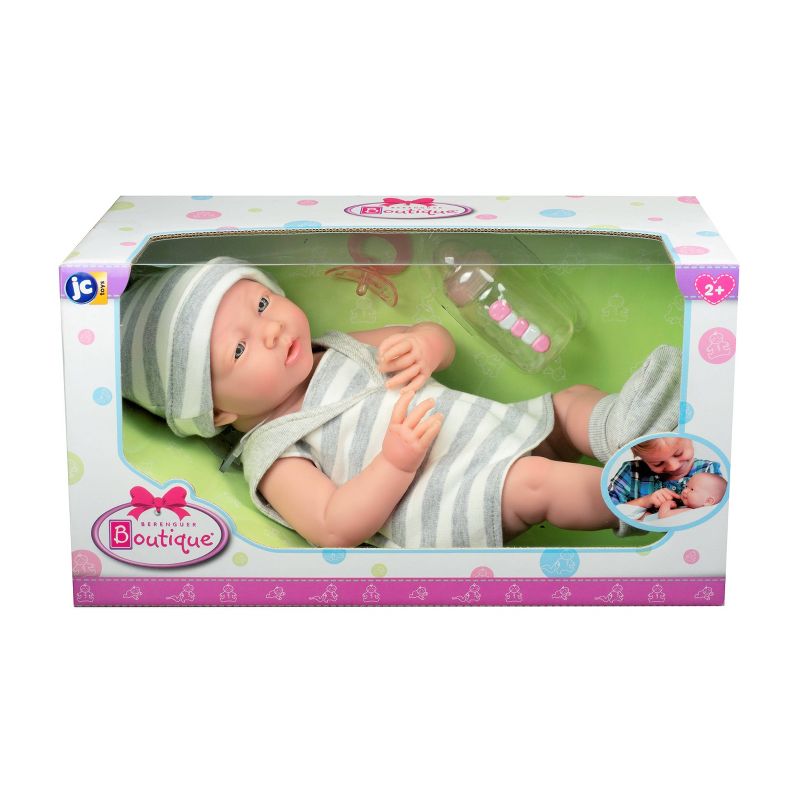 JC Toys La Newborn 15" Girl Doll - Gray Striped Outfit