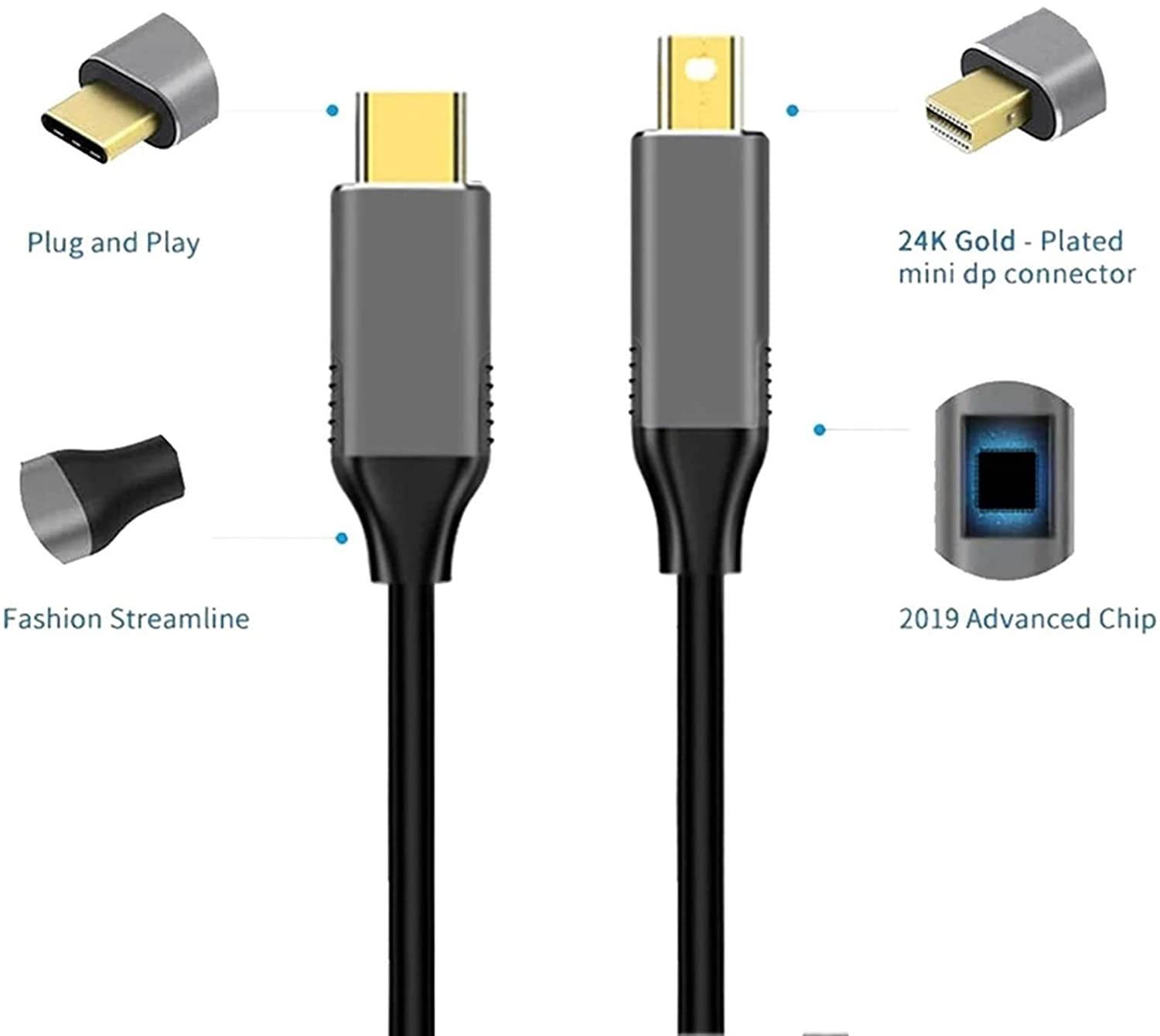 Thunderbolt 3 Cable (1.8M) USB3.1 Type-C 10Gbps Data Transfer 4K Adapter Cable Compatible with Mobile Phone Tablet Laptop