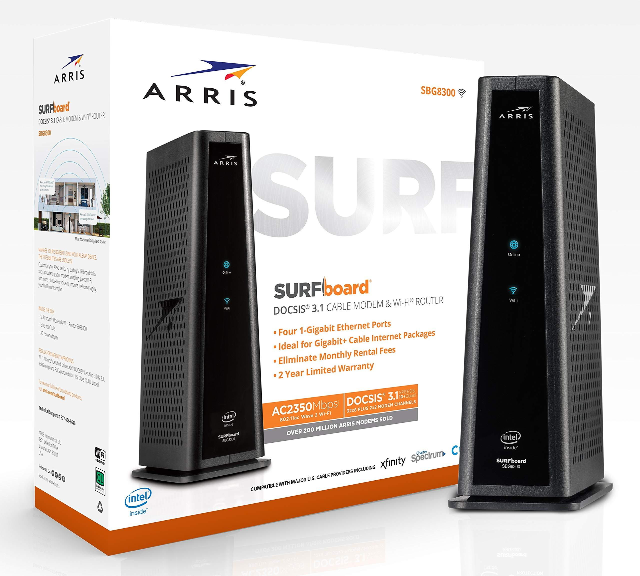 ARRIS Surfboard Docsis 3.1 Gigabit Cable Modem Plus AC2350 Dual Band Wi-Fi Router, Certified for Xfinity, and Cox 1 GB Service (SBG8300)