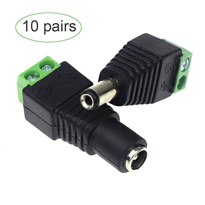 12V DC Power Connector 55mm x 21mm  10 x Male + 10 x Female Power Jack Adapter for Led Strip CCTV Security Camera Cable Wire Ends Plug Barrel Adapter