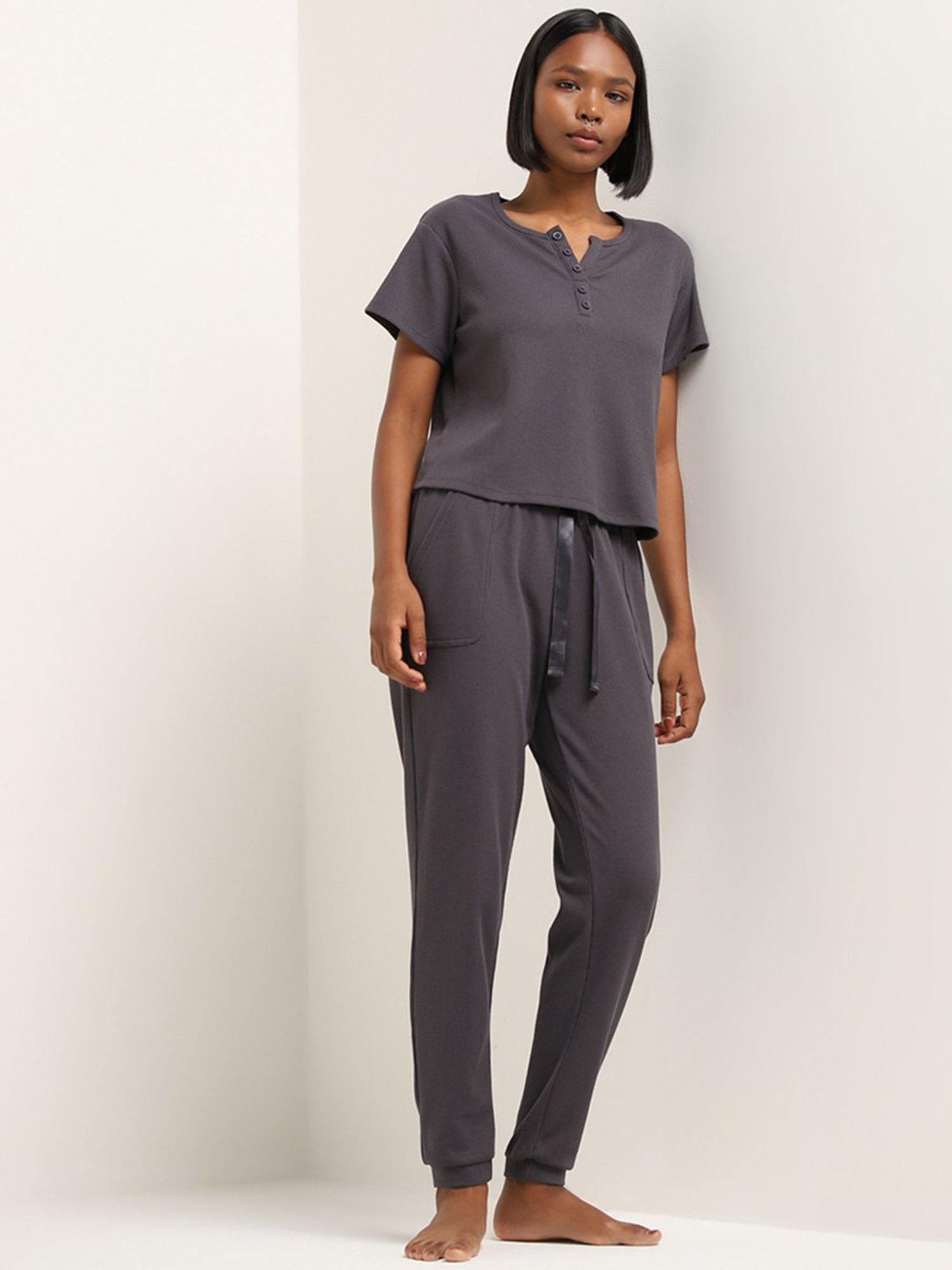 Superstar by Westside Grey Waffle Textured High-Rise Joggers