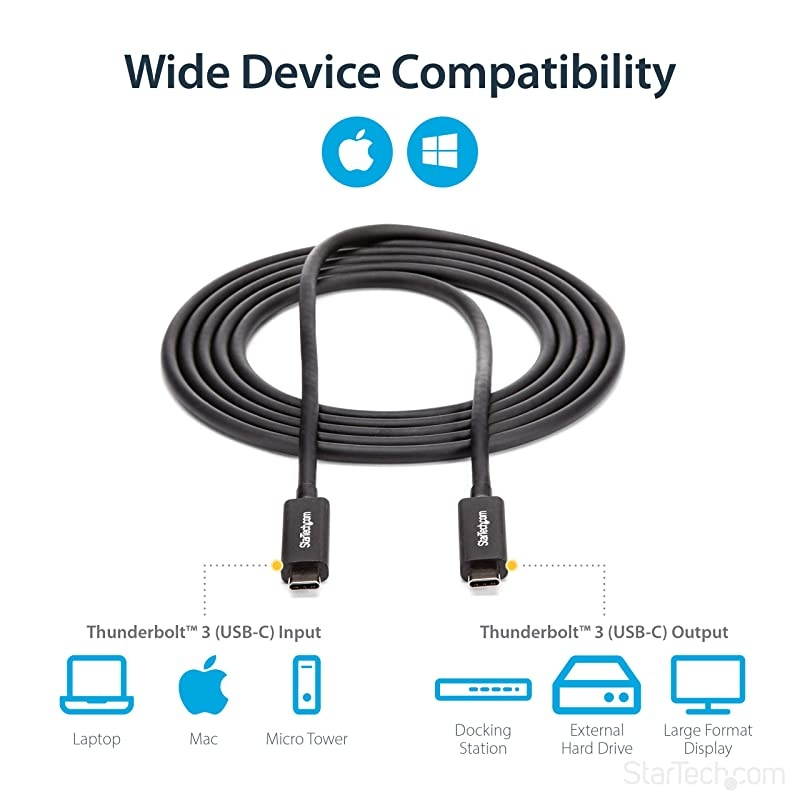com Thunderbolt 3 Cable 6 ft 2m 4K 60Hz 40Gbps USB C to USB C Cable Thunderbolt 3 USB Type C Charger TBLT3MM2MA
