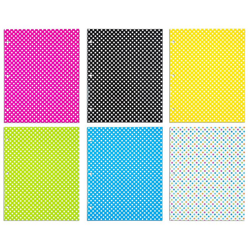 JAM Paper Glossy 3-Hole Punched 2-Pocket School Folders, Assorted Polka Dot 31237926