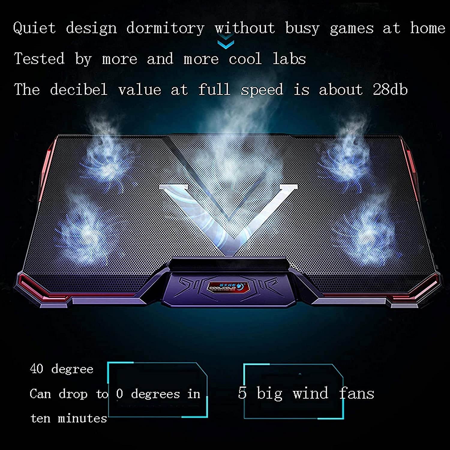 RGB Laptop Cooling Pad with 6 Quiet LED Fans 5 Heights Adjustable and Phone Stand, Dual USB Ports Gaming Laptop Cooler for 11"-18" Gaming Laptops (Blue)