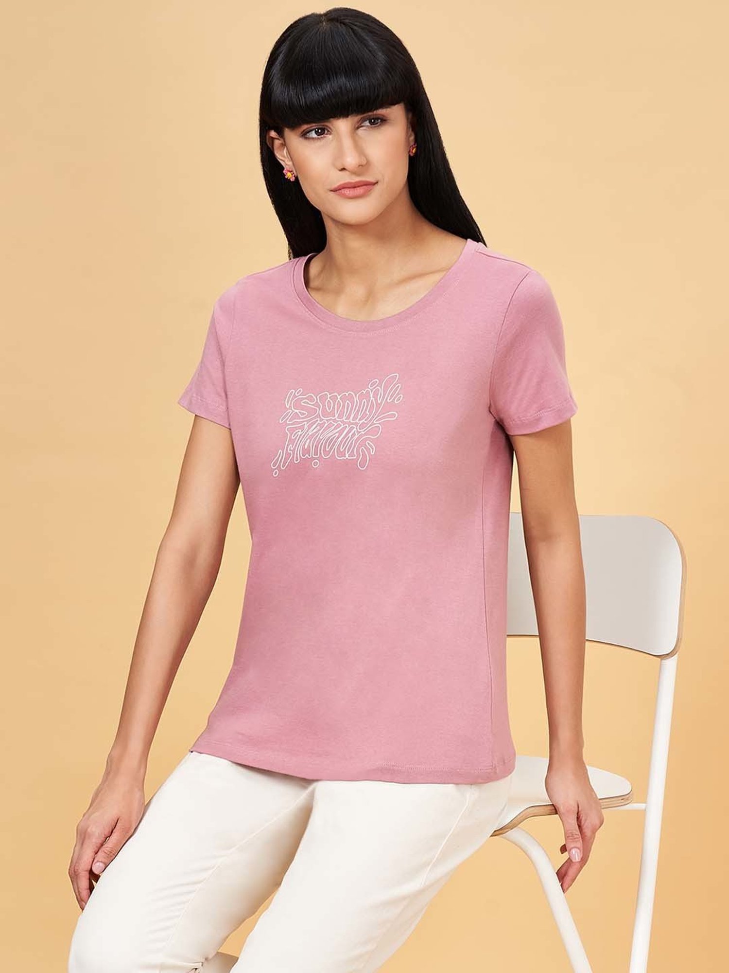 Honey by Pantaloons Pink Cotton Printed T-Shirt