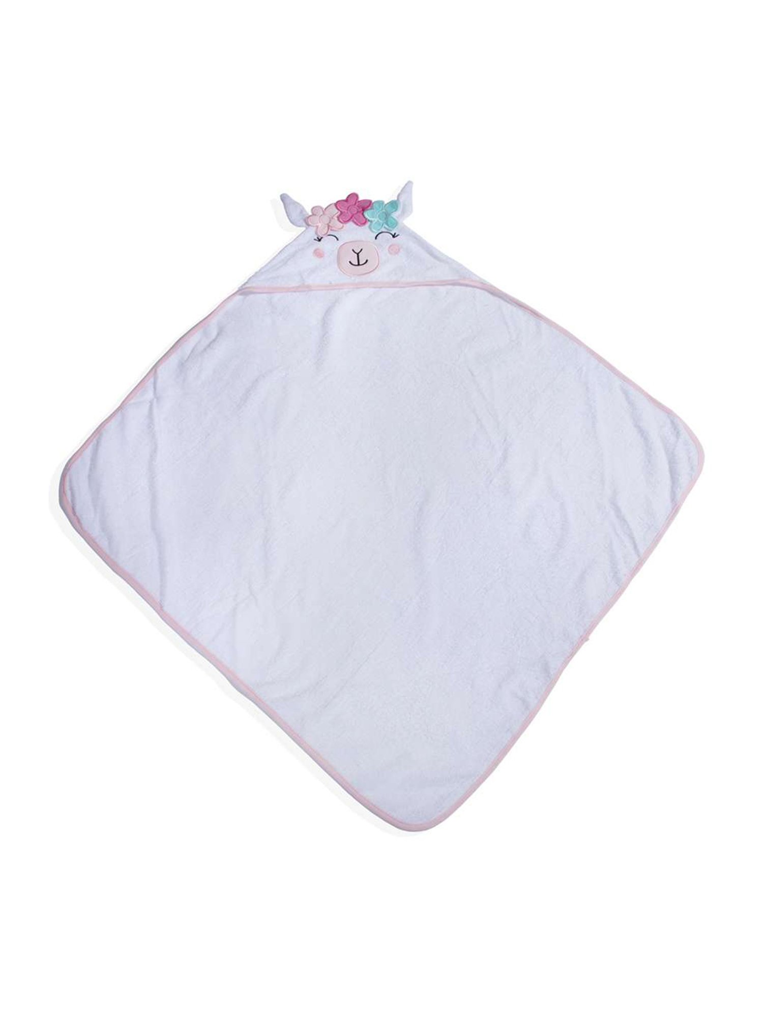 Baby Moo Kids White & Pink Garland Princess Llama Hooded Towel