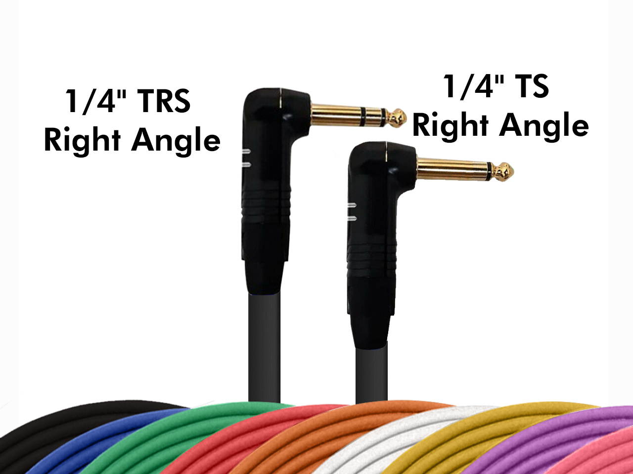 Right Angle 1/4" TRS to RA TS Unbalanced Mono Cable - Custom Length, Color Cord