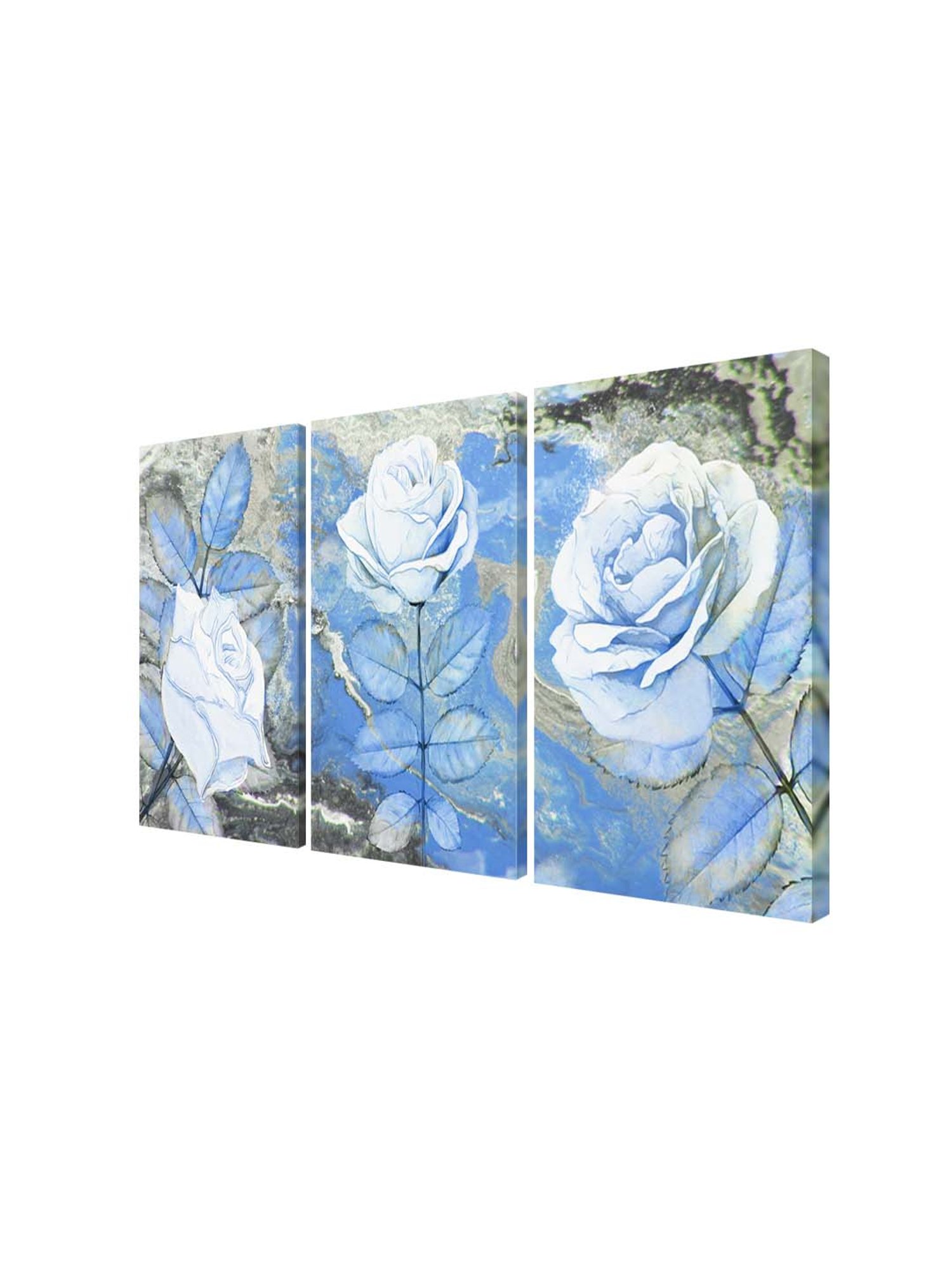 999Store Blue & White Textured Rose Art 3 Frame Canvas Paintings
