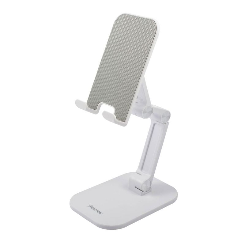 Insten Cell Phone Stand for Desk, Aluminum Foldable Holder, Height & Angle Adjustable Ergonomic Mount For Smartphones iPhone iPad Tablet, White