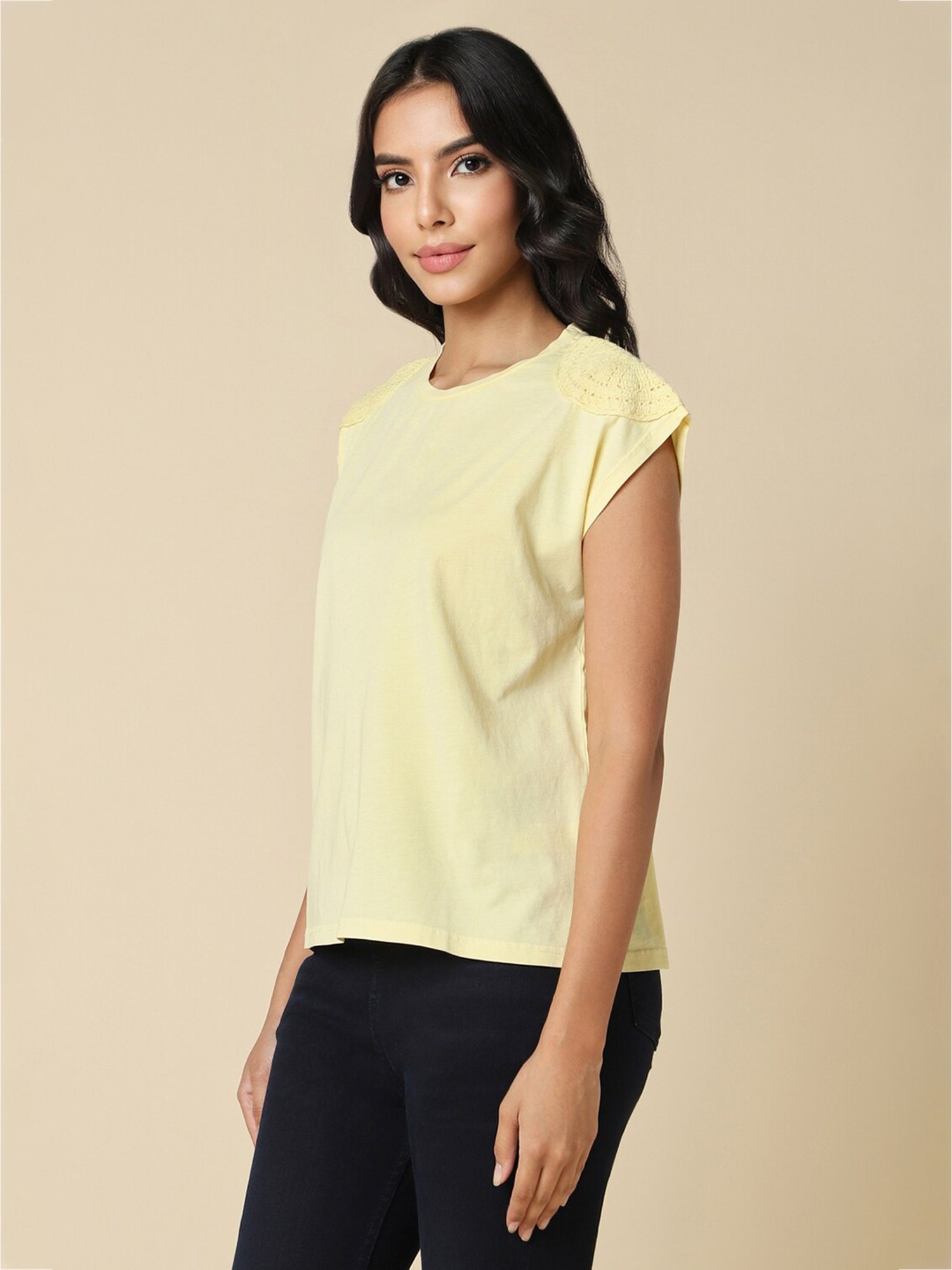 Allen Solly Yellow Cotton Regular Fit T-Shirt