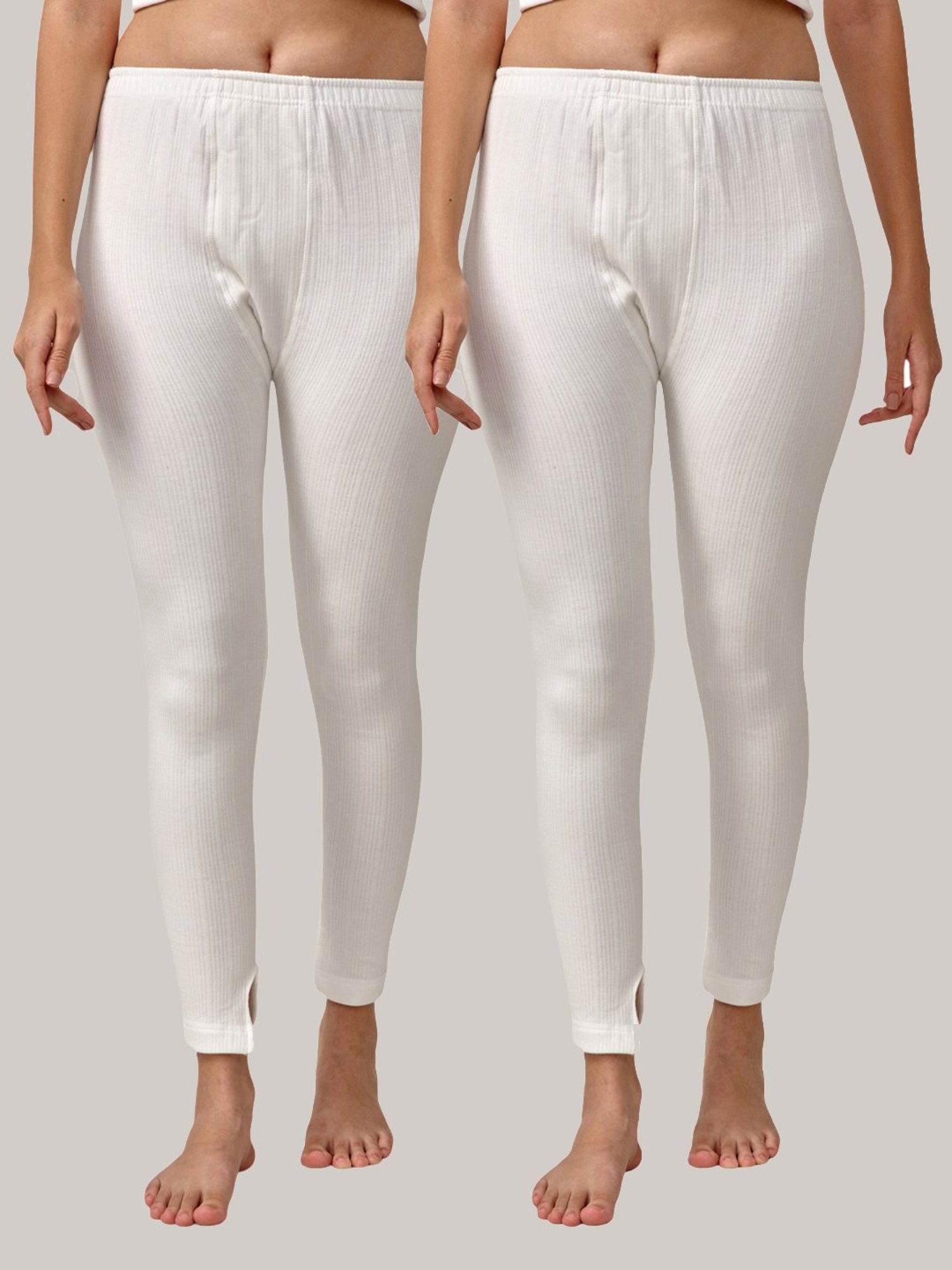 LUX Inferno Off-White Striped Thermal Leggings - Pack Of 2