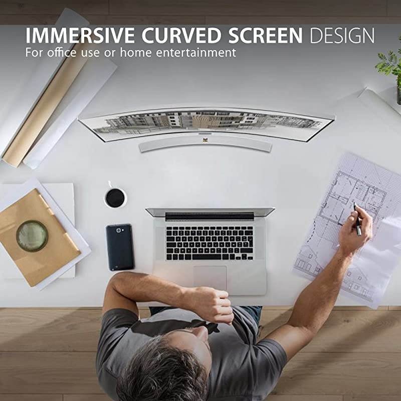 VX3216-SCMH-W 32 Inch 1080p 1800R Curved Monitor with Dual Speakers HDMI DVI and VGA, Silver