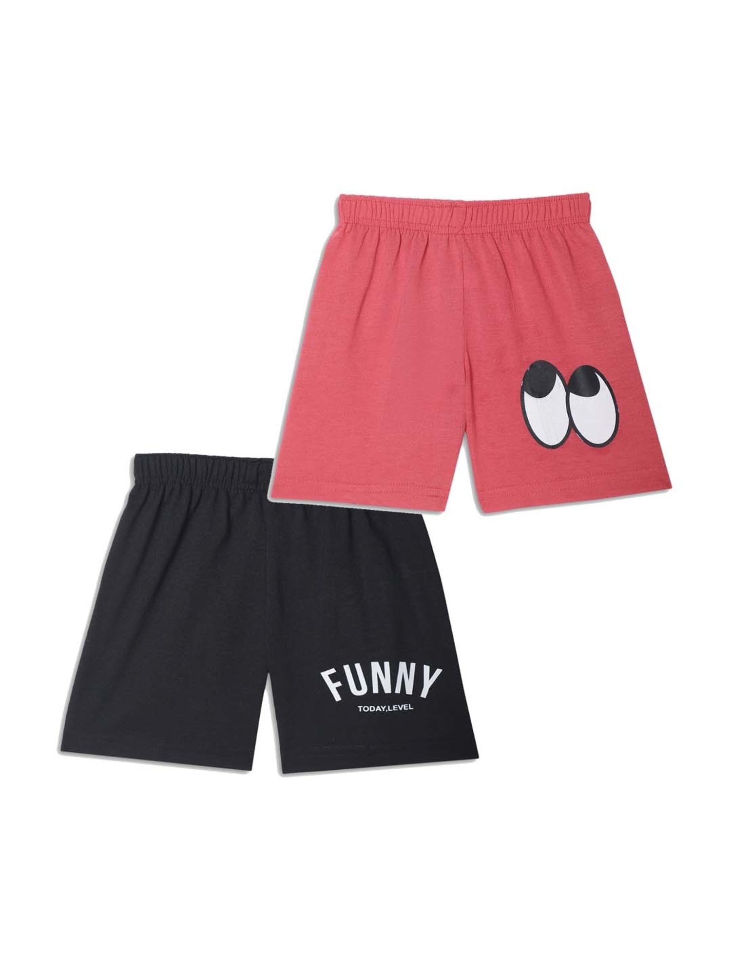 Vimal Jonney Kids Pink & Black Printed Shorts (Pack of 2)