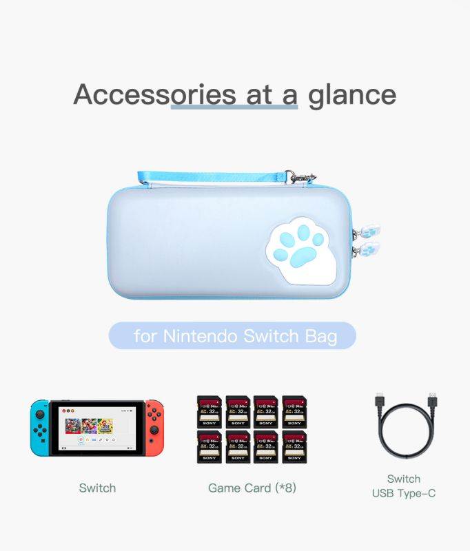 Cute Paw Cute Pouch for Nintendo Switch Bag Travel Carrying Case for Nintendo Switch Lite Games Hard Portable Storage Bag