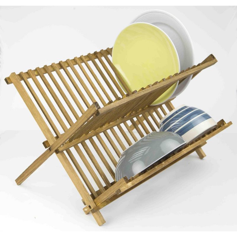 Home Basics Rustic Collection Pine Folding Dish Rack