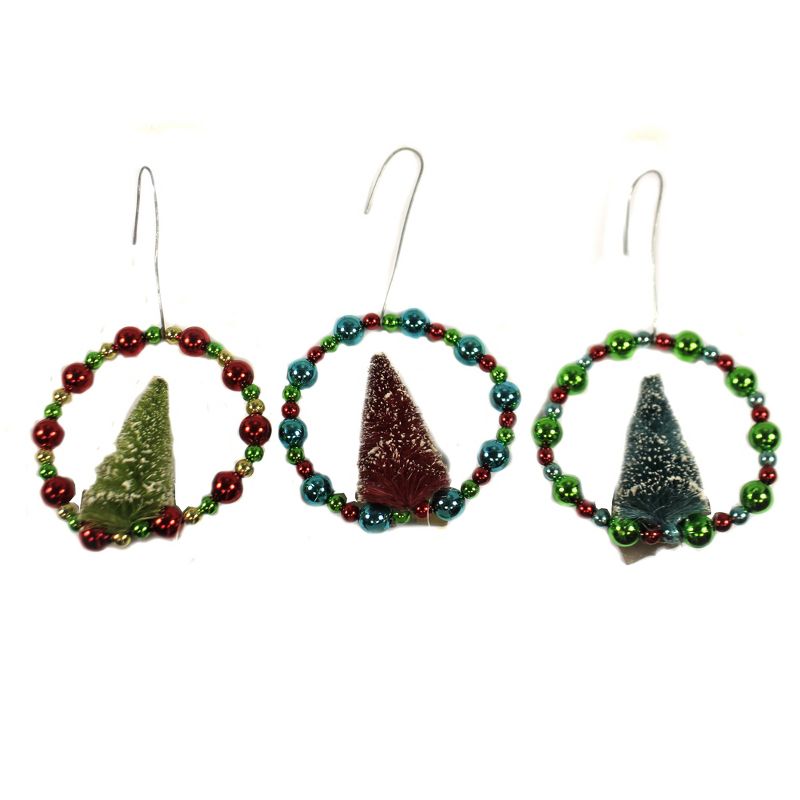 Holiday Ornament 4.0" Beaded Wreath With Tree Christmas Sisal  -  Tree Ornaments