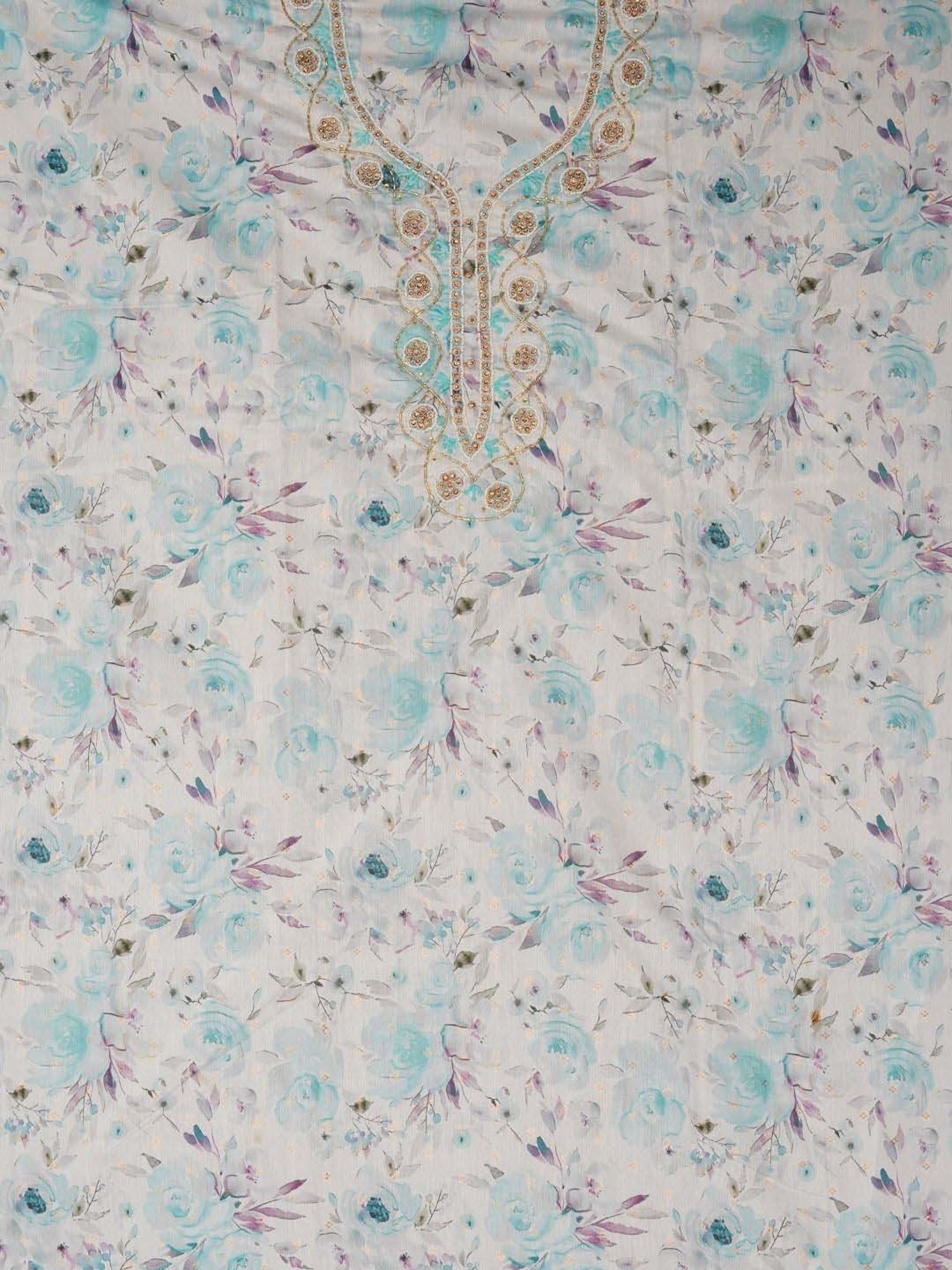 Jaipur Kurti White & Blue Embellished Unstitched Dress Material