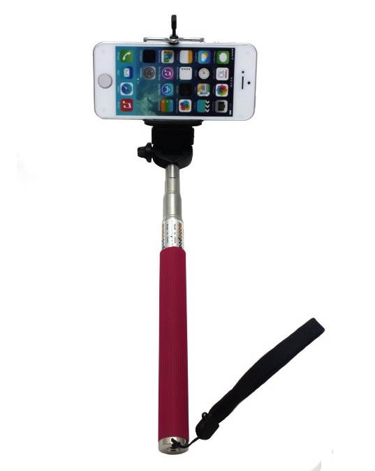Extendable Selfie Handheld Stick Monopod Pod for iPhone, Samsung, camera with 1/4 inch Screw Hole (Pink)
