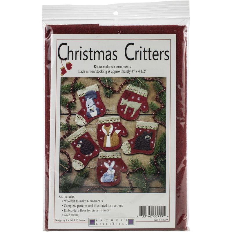 Rachel's Of Greenfield Felt Ornament Kit 4"X4.5" 6/Pkg-Christmas Critters