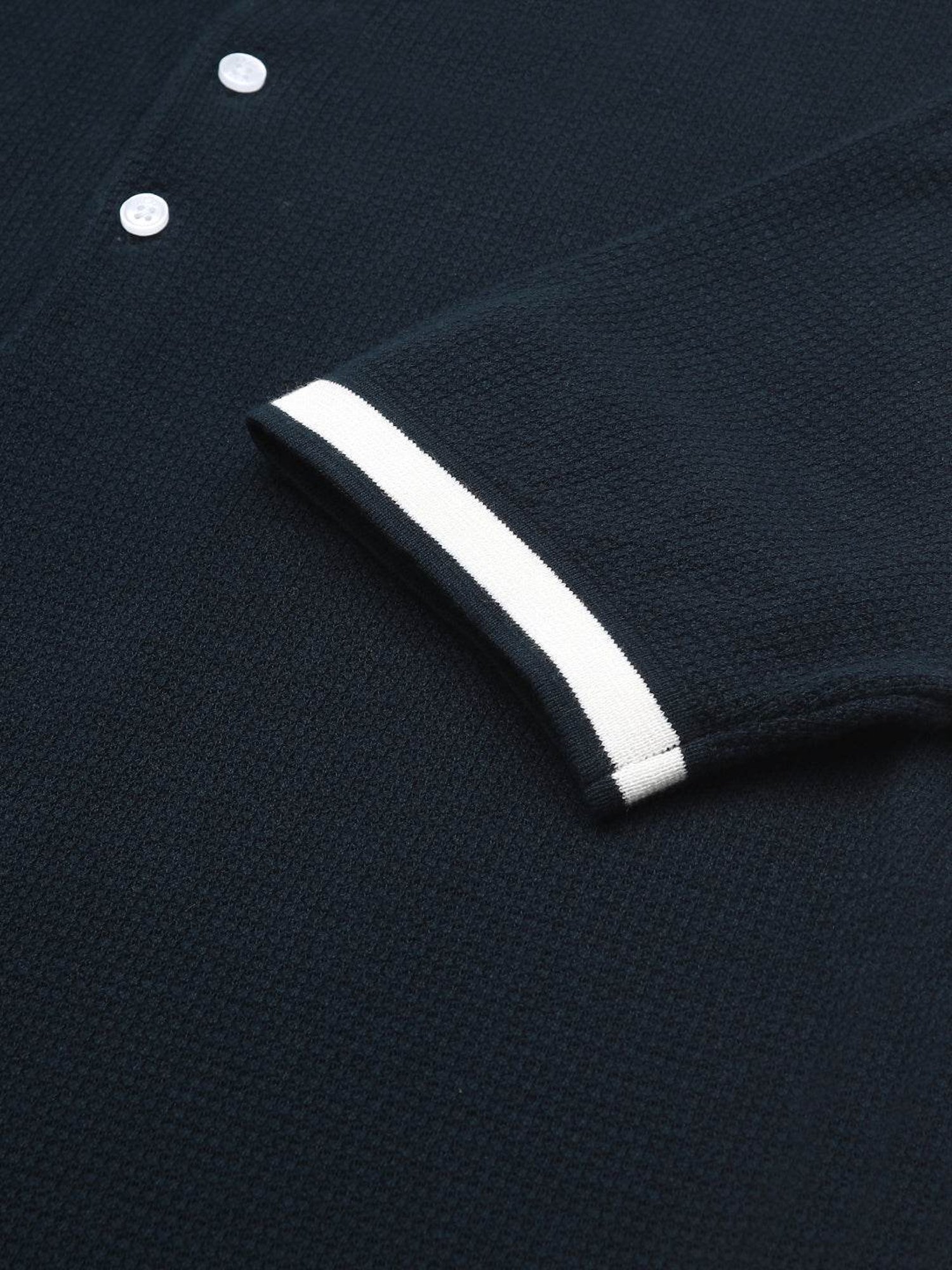 The Bear House Blue Cotton Regular Fit Self Pattern Polo T-Shirt