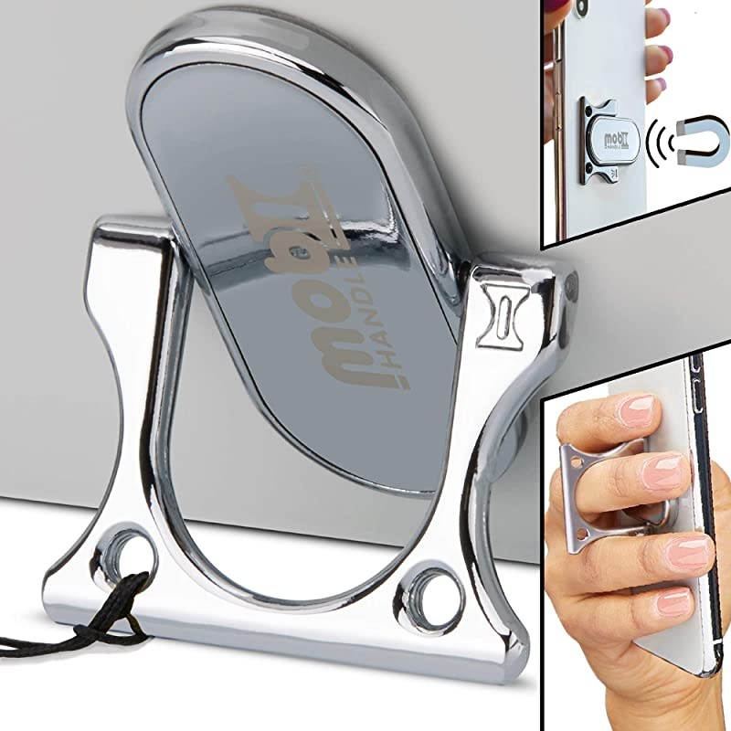 3 Finger Phone Ring Holder Kickstand  Comfy Secure Grip Scratch Resistant Durable Light Metal Ideal for Magnetic Car Mount or Stand Gift Idea w Wrist Strap Silver