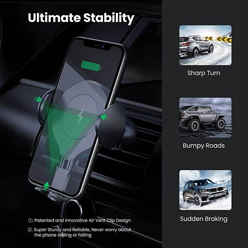Wireless Car Charger,Automatic Sensor Car Phone Holder,10W Qi Fast Charging Auto-Clamping mount,Air Vent Dash for iPhone 11/11 Pro/11 Pro Max/Xs MAX/XS/XR/X/8/8+, Samsung S10/S10+/S9/S9+/S8/S8+