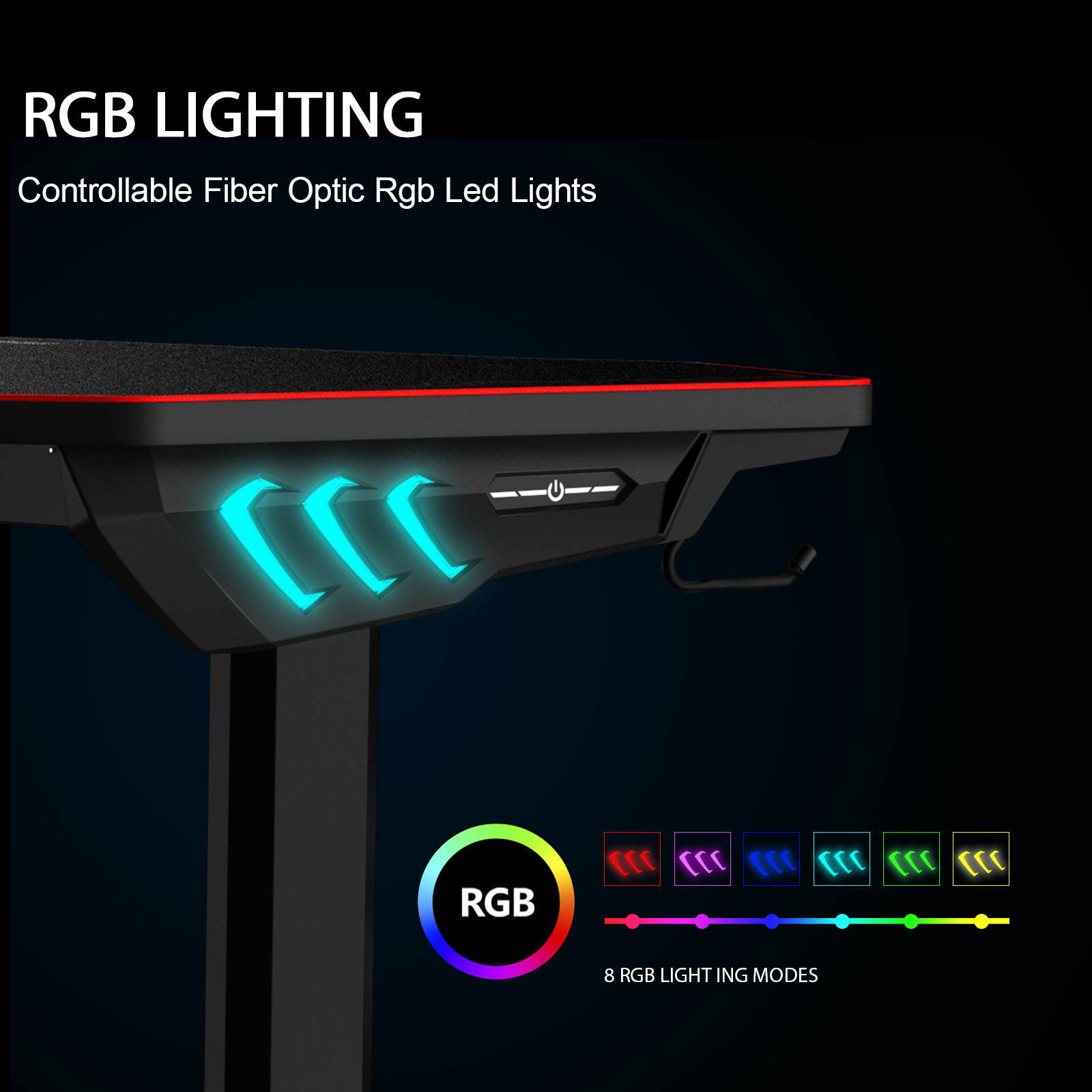 ESGAMING 55.2 Inch RGB light strip Gaming Desk  PC Computer Desk Y-shaped Table Home Office Desk with over-size full black Mouse Pad, Free Headphone Hook, Gaming Handle Rack and Cup Holder (Black)