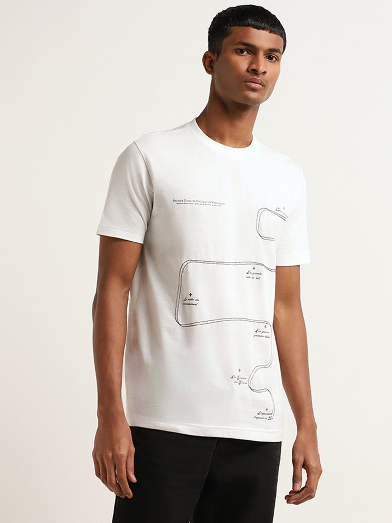 Nuon by Westside White Slim-Fit Printed Cotton T-Shirt