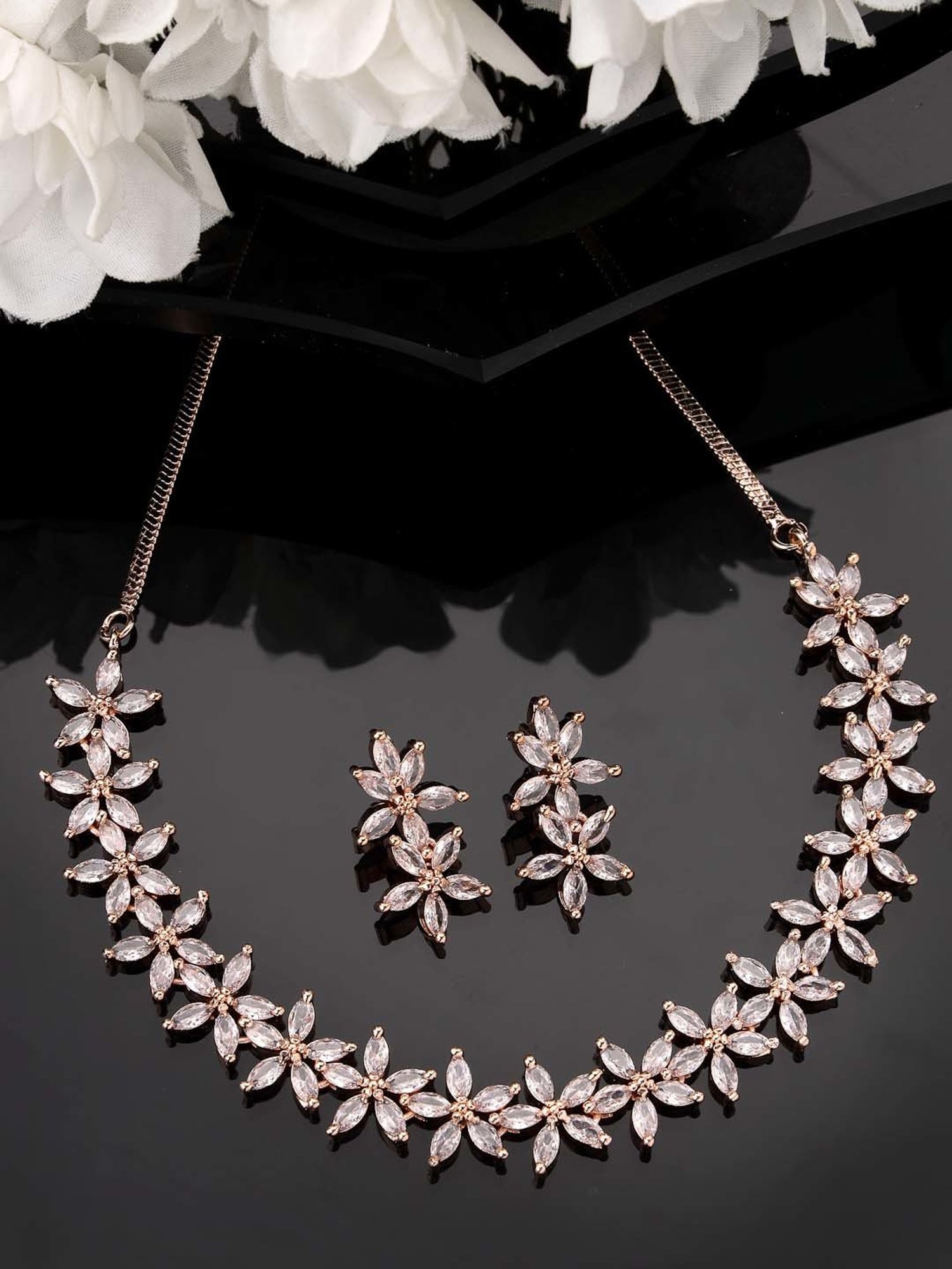 NVR Gold Plated CZ Stone Handcrafted Jewellery Set for Women