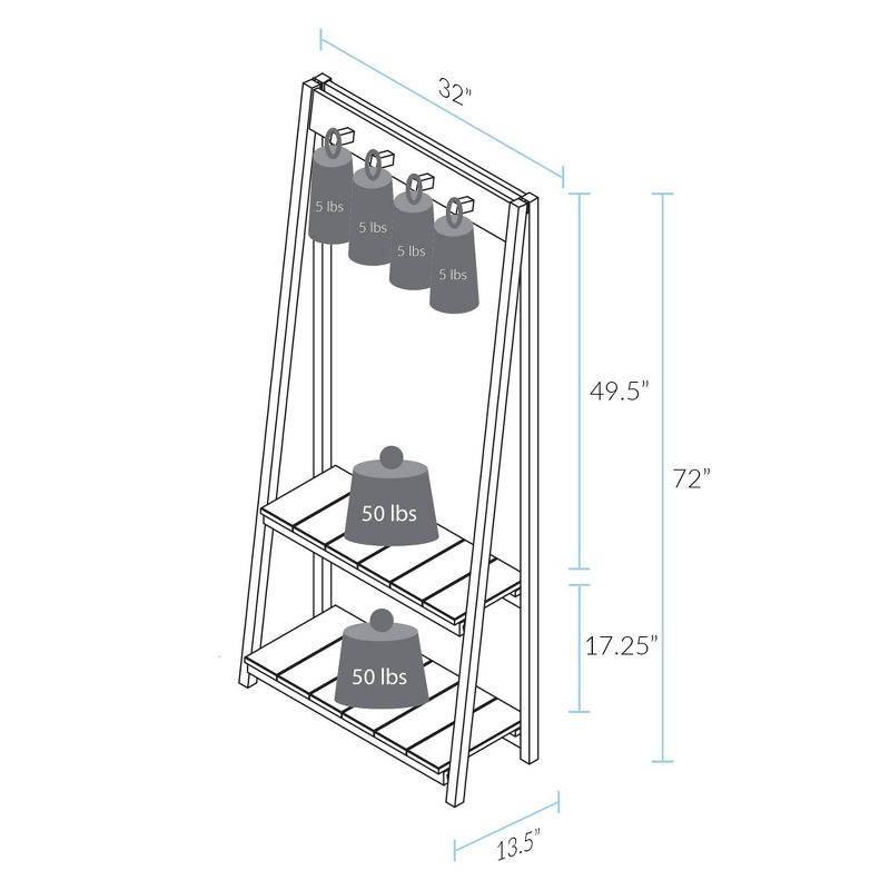 Folding Coat Rack with Four Hooks and Two Shelves Alpine Gray - Flora Home