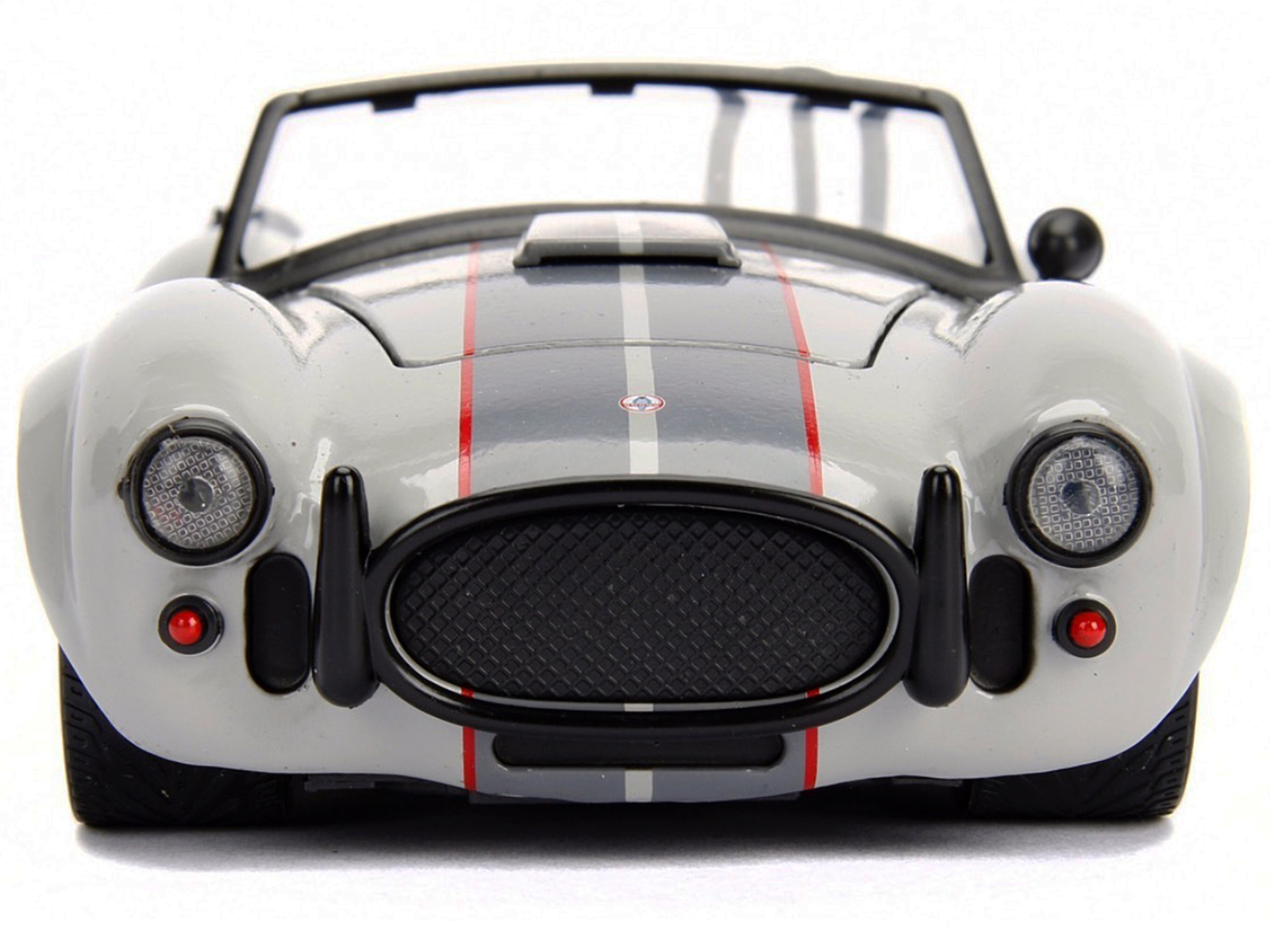1965 Shelby Cobra 427 S/C Dark Blue Metallic with White Stripes with Printed Carroll Shelby's Signature on the Trunk 1/18 Diecast Model Car by Shelby Collectibles