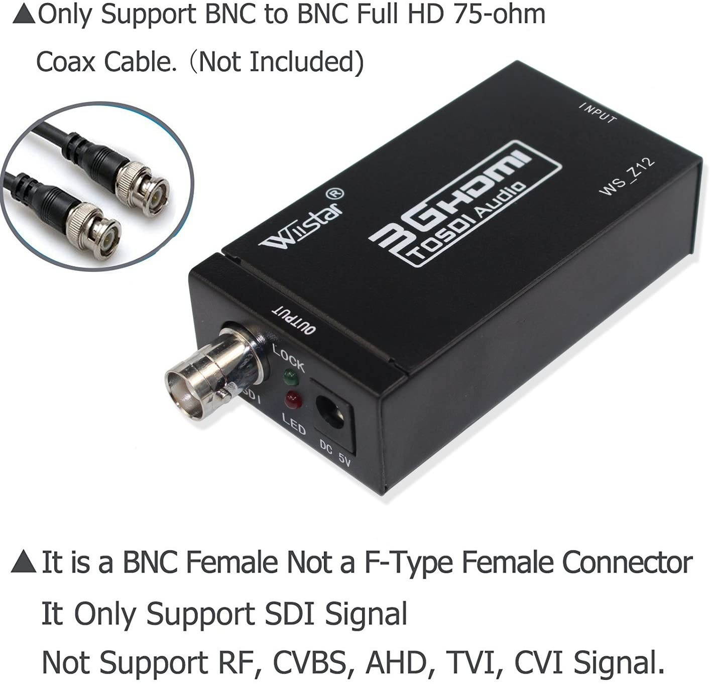 Wiistar HDMI to SDI HD Audio Video Converter HDMI to SDI Adapter Support SDI/HD-SDI/3G-SDI 1080p for Camera Home Theater