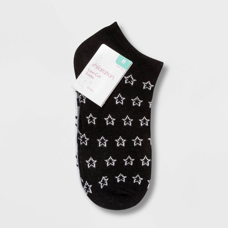 Women's Mixed Geo 10pk Low Cut Socks - Xhilaration™ Black/White/Heather Gray 4-10